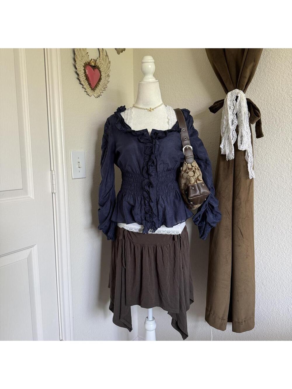 Papaya Y2K Silk Blended Romantic Ruffled Blouse Bohemian Whimsical